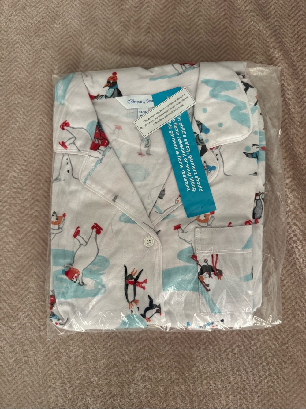 The Company Store Kids' White Penguin Print Pajama Set